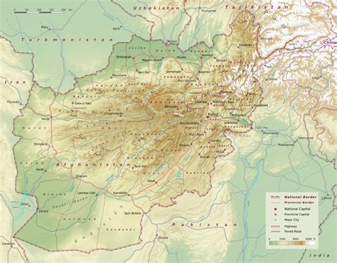 Large Detailed Physical Map Of Afghanistan With Roads