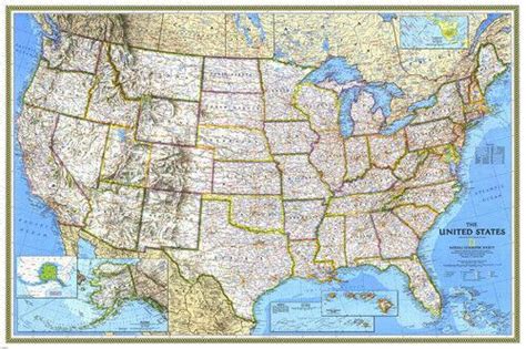 Large Relief And Political Map Of The United States Poster City 24x36