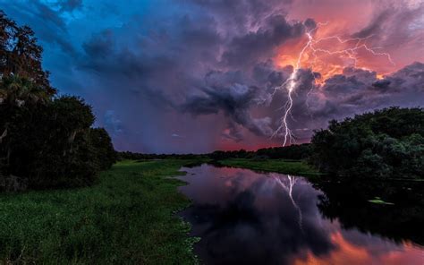 Lightning Storm Over Field Hd Wallpaper Background Image 1920x1200