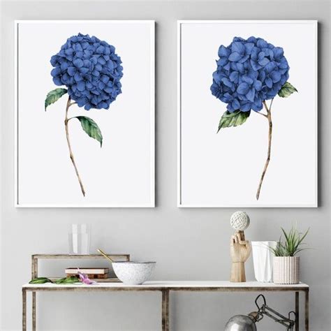 Blue Hydrangea Wall Art Blue Flower Art Prints Or Canvas Set Etsy