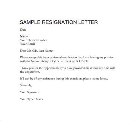 Free Formal Resignation Letters Templates In Pdf Ms Word Pages