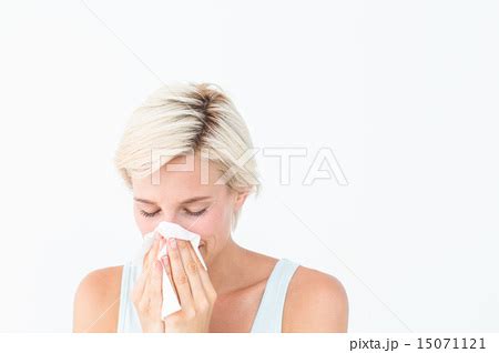 Sick Woman Blowing Her Nose Pixta