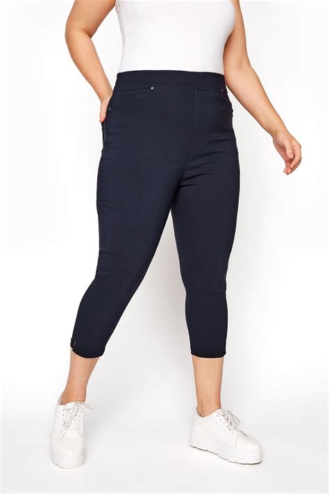 Navy Blue Bengaline Cropped Pull On Trousers Plus Size 16 To 36 Yours Clothing