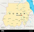 Mapa político con capital de Sudán, Jartum, las fronteras nacionales ...