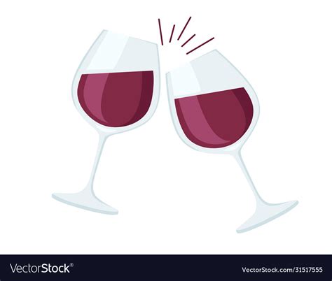 Two Wine Glasses With Red Wine Cheers Flat Vector Image