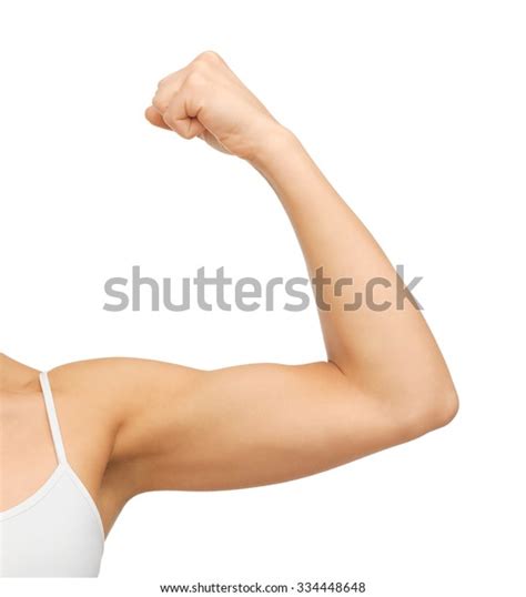Closeup Picture Sporty Woman Flexing Her Stock Photo 334448648