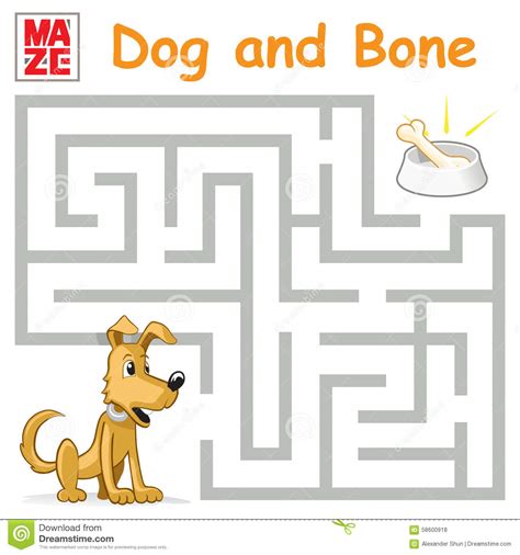 Funny Maze Game: Cartoon Dog Find the Bone Stock Vector - Illustration ...