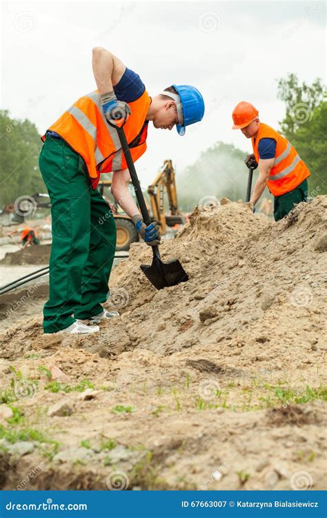 Man Digging At Road Construction Stock Image Image Of Asphalt