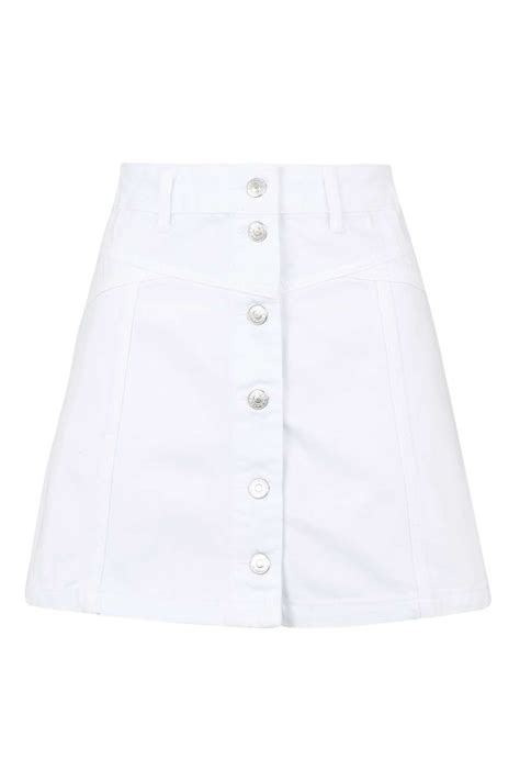 Moto White Denim Button Skirt A Line Denim Skirt Button Front Denim