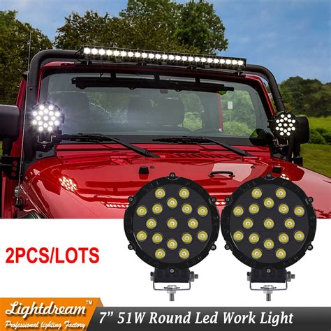 7 Inch 51w Round Led Work Light Spot Flood Beam For 4x4 Offroad Truck