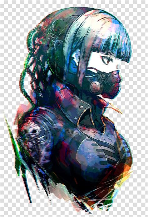 Free Download Blue Haired Female Anime Illustration Drawing Gas Mask Art Mask Transparent