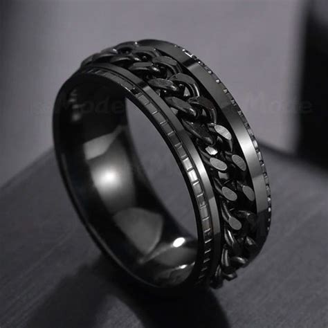 Stainless Steel 8mm Brushed Black Ring With Polished Black Etsy Uk