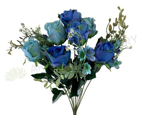 Sp0300 Silk Blue And Teal Rose Bunch 50cm Artistic Greenery Artistic
