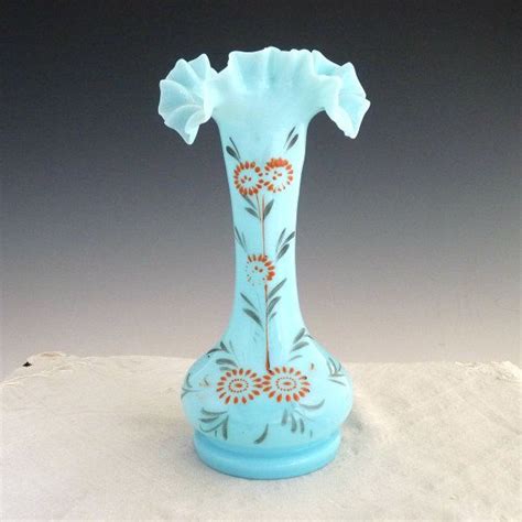 Victorian Blue Glass Bud Vase Hand Enameled Bud Vases Blue Glass Glass Art