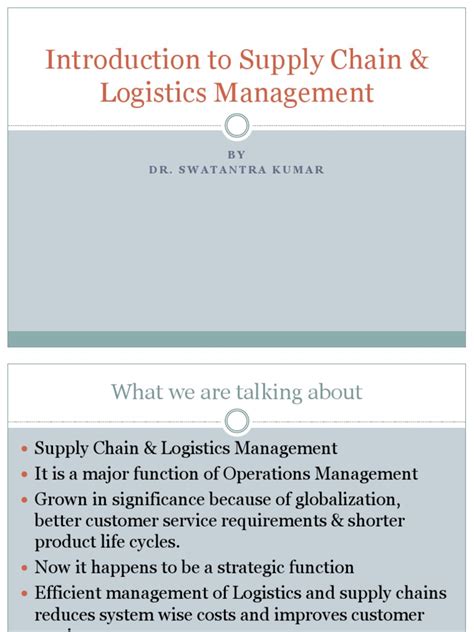 Introduction To Supply Chain And Logistics Management Supply Chain