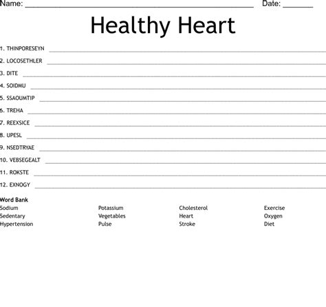 Healthy Heart Word Scramble Wordmint