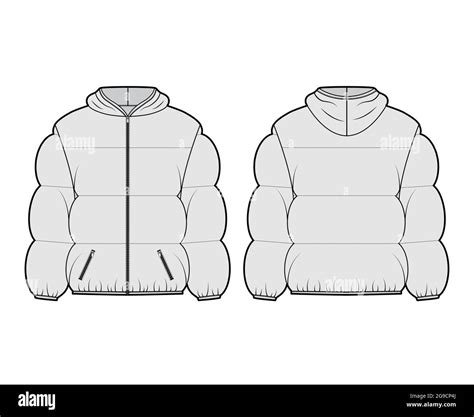 Hooded Jacket Down Puffer Coat Technical Fashion Illustration With Long