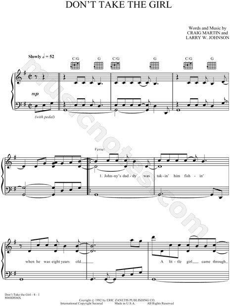 Tim Mcgraw Dont Take The Girl Sheet Music In G Major Download And Print Sku Mn0026721