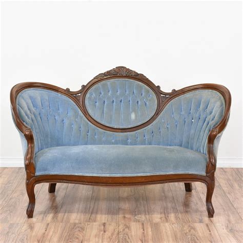 This Victorian Sofa Is Upholstered In A Durable Light Blue Velvet