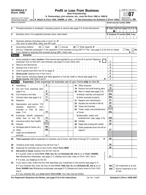 2007 Form Irs 1040 Schedule C Fill Online Printable Fillable Blank