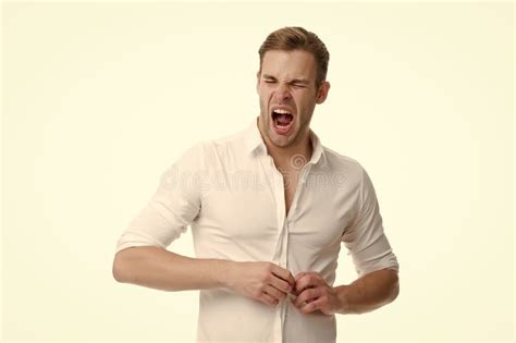 Yawn Is Silent Scream Yawny Man Undress Isolated On White Handsome