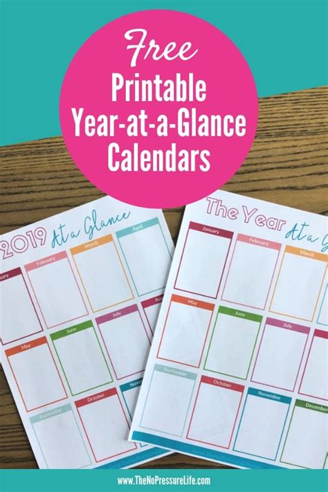 Free Printable Year At A Glance Calendar 2019 Undated