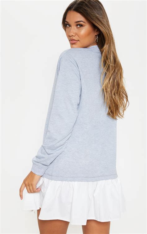 Grey Sweater Dress With Poplin Frill Prettylittlething Aus