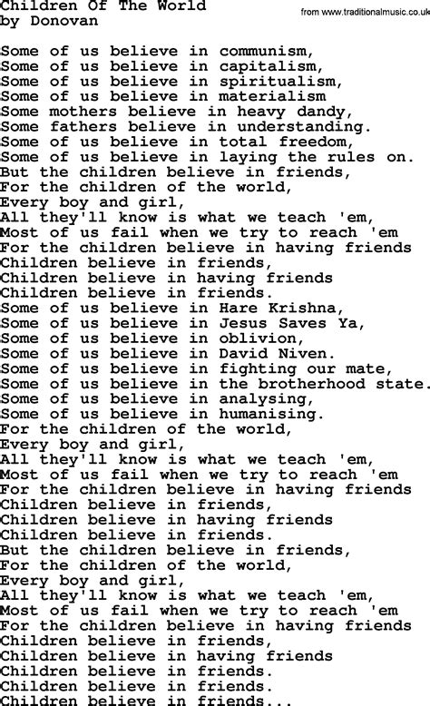 Donovan Leitch Song Children Of The World Lyrics