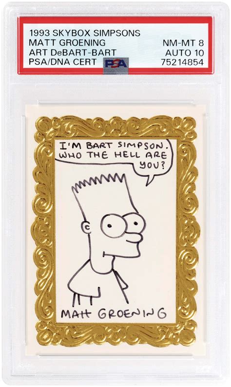 1993 Skybox Simpsons Matt Groening Original Art Debart Bart Card Psa Dna 8 Nm Mt Auto 10 In