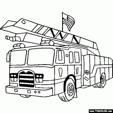 A picture of a fire truck (or fire engine) with a telescopic turntable ladder, to rush firefighters to fires so that they can extinguish thems. Get This Fire Truck Coloring Page Online Printable 57992