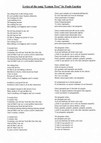 Composed by wissler, view lyrics. Documento Lyrics of the song "Lemon Tree" by Fools Garden ...