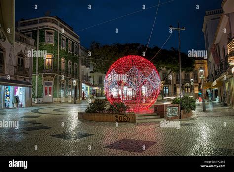 Christmas Lights And Decorations In The Town Square Lagos Portugal
