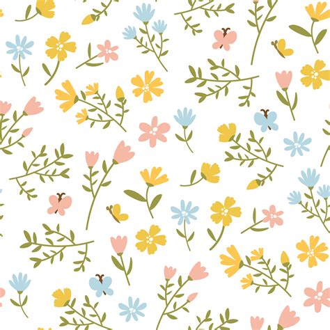 A Pattern Of Flowers In Delicate Shades On A White Background Retro