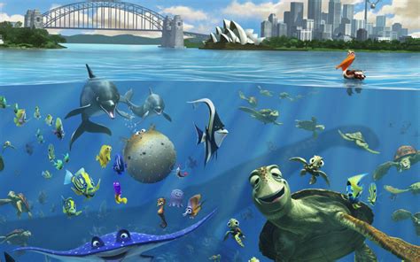 Finding Nemo Fish Turtle Sea Split View Sydney Opera House Hd