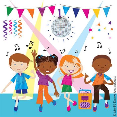 Dance Clipart Disco Kids Party Children Boy Girl Dancing Cute Vector