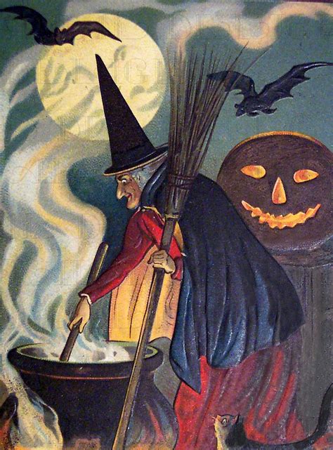 Witch Vintage Illustration Vintage Halloween Digital Etsy