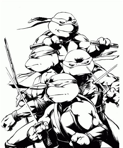 A Black And White Drawing Of Teenaged Ninja Turtles Fighting Each Other