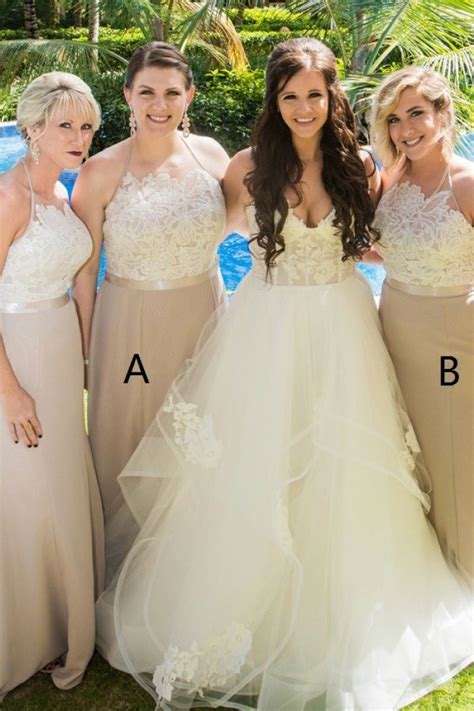 This makes sheath silhouettes best for slender brides because of how well they fit. Sheath Halter Sweep Train Light Champagne Bridesmaid Dress ...