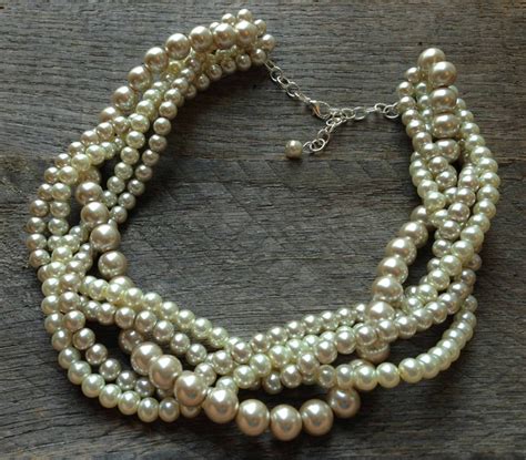 Champagne Ivory Chunky Pearl Necklace Multi Strand Necklace Etsy