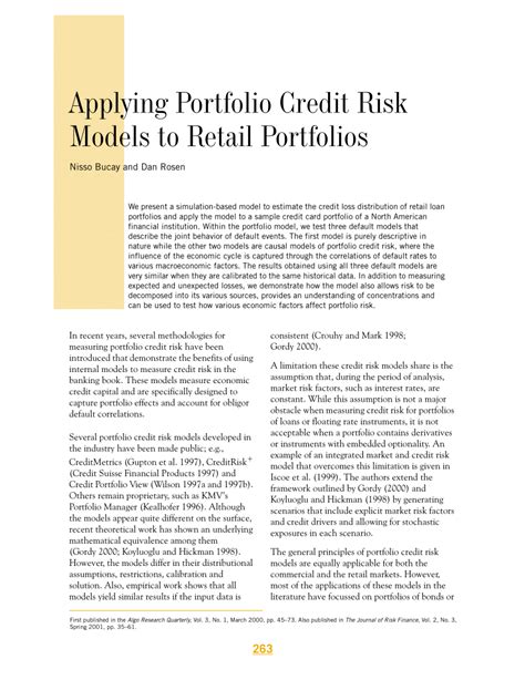Pdf Applying Portfolio Credit Risk Models To Retail Portfolios