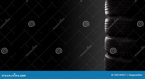 A Stack Of Tires On Black Background Stock Image Image Of Tire