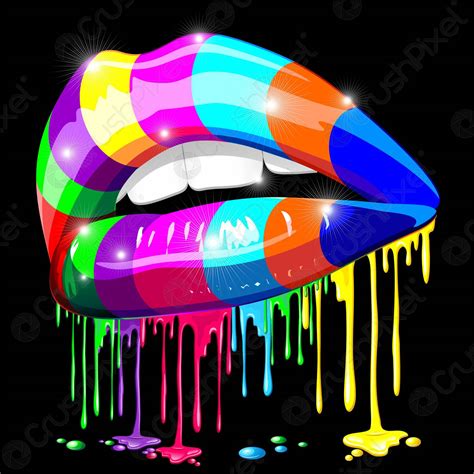 Lips With Rainbow Colors Pop Lipstick Dripping Paint Surreal Vector Stock Vector