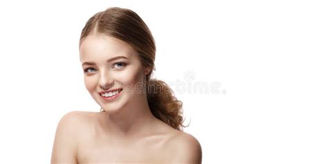 Beautiful Young Woman With Clean Fresh Skin On White Background Face