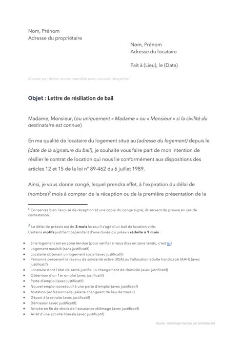 Mod Le De Lettre De R Siliation De Bail Smartgarant