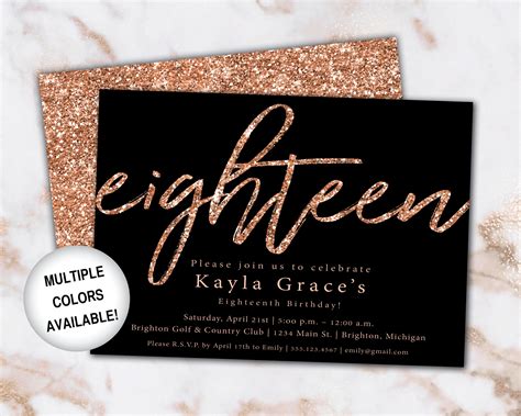 18th Birthday Invitation Rose Gold Marble Eighteenth Etsy