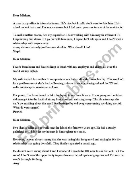 agony aunt letters esl worksheet by rb4053