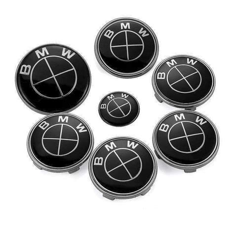 Set Of 7 Bmw All Black Wheel Center Caps Front Rear Emblem For Etsy
