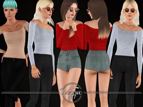 The Sims Resource Basic Off Shoulder Tops Set