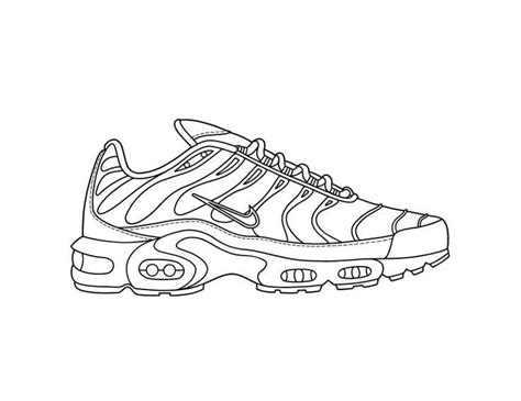 A Black And White Drawing Of A Nike Air Max Sneaker On A White Background