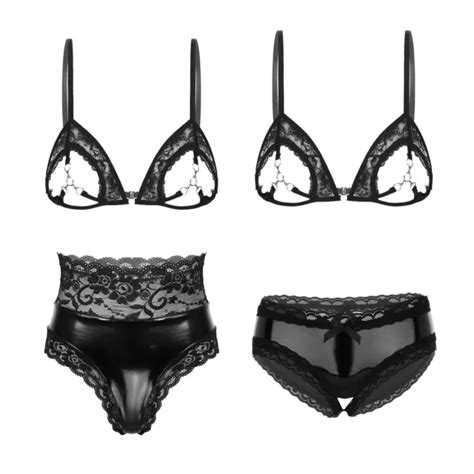 Womens Sexy Underwire Sheer Lace Lingerie Set See Through Push Up Bra